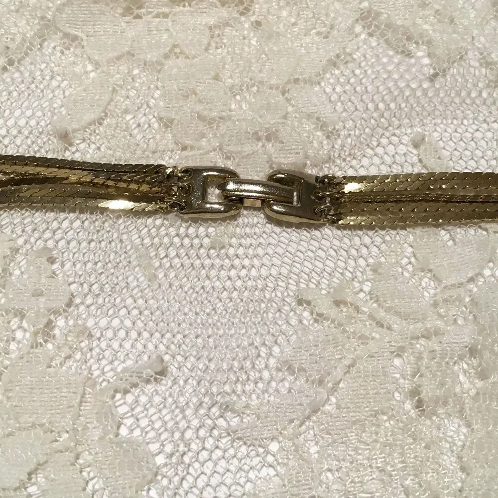 Vintage Multi-Chain Layer Necklace Gold Clasp 5 Strands Minimalist Everyday